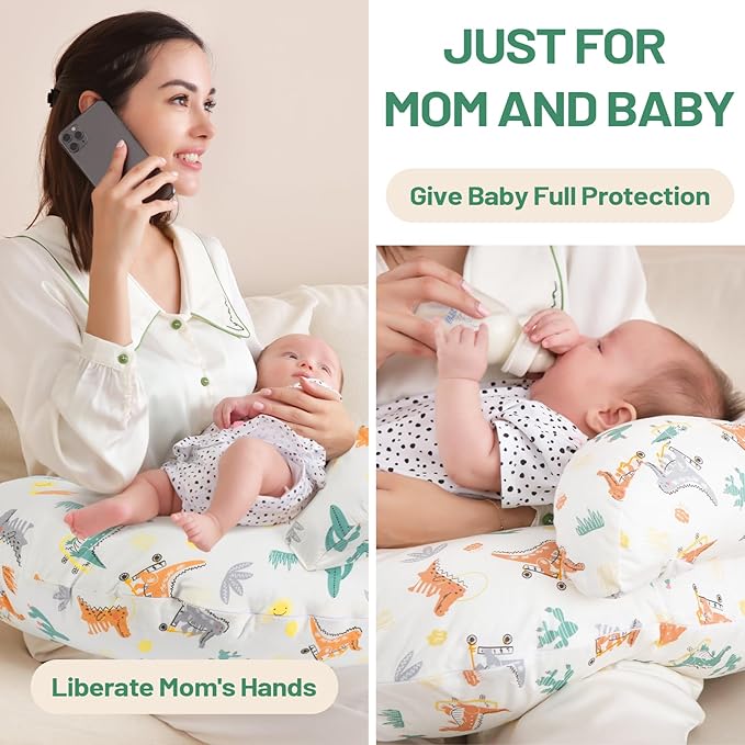 Nursing Pillow, More Support for Mom and Baby, Removable Cotton Cover and Colorful Animal Patterns