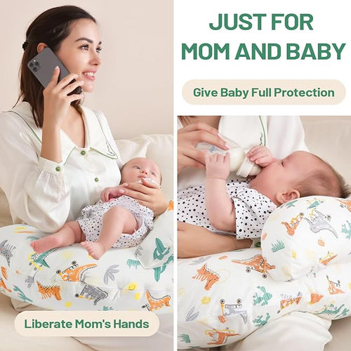 Nursing Pillow, More Support for Mom and Baby, Removable Cotton Cover and Colorful Animal Patterns